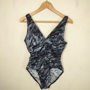 Miraclesuit One Piece Swimsuit Black Gray Slimming